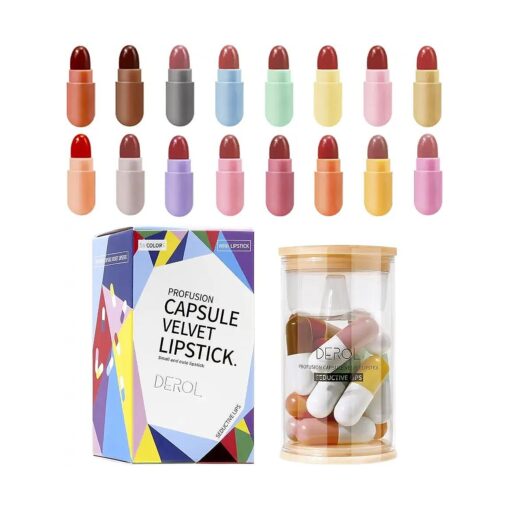 16 Colors Mini Lipstick Set, Capsule Mini Lipsticks, Waterproof Long Lasting Mini Capsules Velvet Lipstick, Pill Shaped Lipstick ( 16PCS )