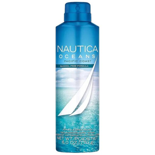 Nautica Oceans Pacific Coast Deodorizing Body Spray for Men - Uplifting, Refreshing Scent - Earthy, Marine Notes of Pinewood and Mint - Ideal for Day and Night Wear - 6.0 Oz