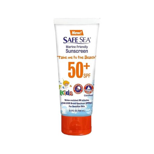 SPF50+ Kids Sunscreen | Travel Size 3.4 oz, | For sensitive skin | anti-jellyfish and Sea Lice sting protective lotion | Coral reef safe sunscreen