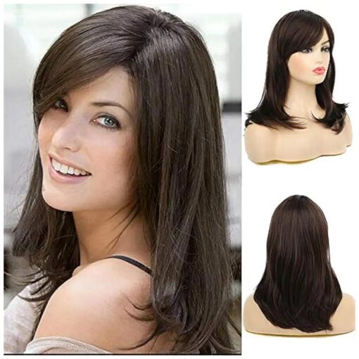 Baruisi Long Layered Brown Wigs for Women Natural Wavy Side Part Synthetic Heat Resistant Hair Wig for Costume and Daily Use 20"