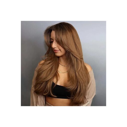 ORSUNCER Long Ombre Brown Layered Wigs for Women Middle Part Brown Wig with Dark Roots Synthetic Hair Wigs for Daily Party Wig