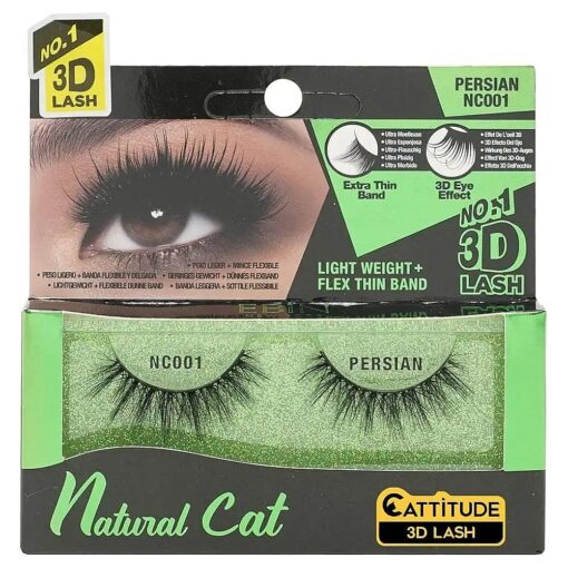 EBIN NEW YORK Cattitude 3D Lash Natural Cat - Persian 3D Lash Ultra-Thin Lightweight Flexible Band Lightweight Comfortable Wear Medium Volume Long Length Reusable