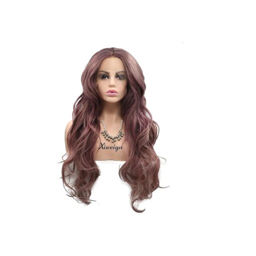 Xiweiya Long Loose Curly Dirty Purple Lace Front Wig Smoke Pink Hair Mixed Synthetic Lace Front Wigs Heat Resistant Glueless Wavy Wig Hand Tied Wigs ...