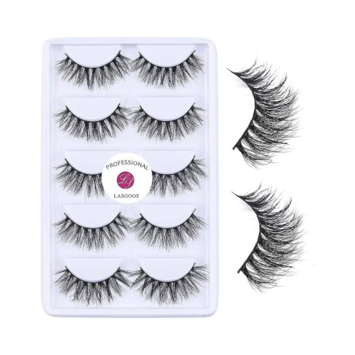 Luxurious 100 % Siberian Mink 3D False Eyelash LASGOOS Design Long Messy Thick Volume Cross Fake Eyelashes 5 Pairs/Box ( A14 )