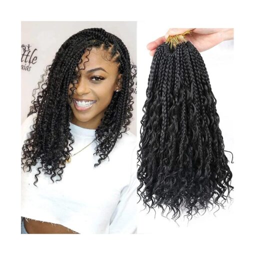 LMZIM 14 Inch Goddess Box Braids Crochet Hair Bohomian Crochet Box Braids Curly Ends 8 Pack 3X Crochet Braids Synthetic Braiding Hair Extension Black