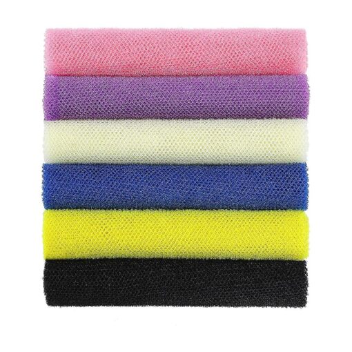 6 Pieces African Bath Sponge African Net Long Net Bath Sponge Exfoliating Shower Body Scrubber Back Scrubber Skin Smoother, Great for Daily Use ( Black, Off-White, Blue, Pink, Yellow, Purple )