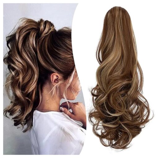 Claw Clip Ponytail Extension 18" Clip in Wavy Ponytail Hair Extensions Long Pony Tails for Women Extensions Ash Blonde Mix Light Brown Wave Hairpiece