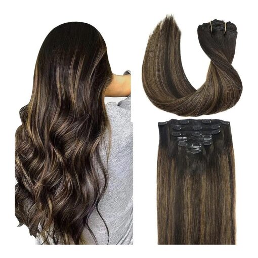 GOO GOO Clip in Hair Extensions Real Human Hair, 20inch 120g 7Pcs, 2/6/2 Balayage Dark Brown to Chestnut Brown, Remy Human Hair Extensions Clip ins for Women, Natural Human Hair