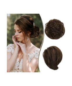 RUWISS Long Thin Straight Tousled Updo Bun Real Human Hair Elegant Hair Pieces Hair Bun Long Scrunchie Extension for Women 25g ( Brown Mixed )