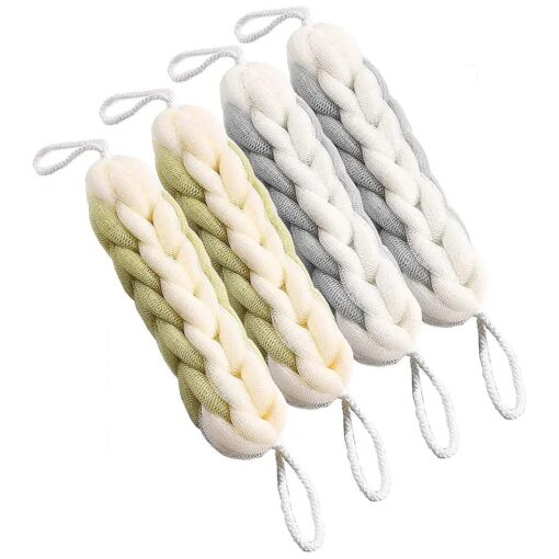 AARAINBOW 2 Packs Upgraded Long Stretch Back Sponge with Rope Handles Back Scrubber Bath Shower Mesh Sponge Exfoliating Body Scrub Stretch Braided Loofah Rope Mesh Bath Sponge Long ( 2 Gray+2 Green )