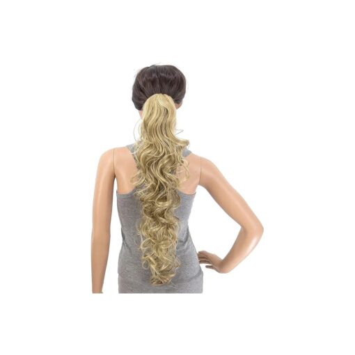 SWACC 24-Inch Long Messy Curls Claw Clip Ponytail Extensions Synthetic Clip in Drawstring Curly Ponytail Hairpiece Jaw Clip Hair Extensions ( Dark Honey Blonde/Bleach Blonde Highlights-16H613 # )