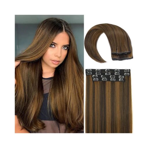 Sue Exquisite Straight Hair Extensions Clip in Long Synthetic Hair Extensions 20 inches Thick Hairpieces for Women ( 20 Inch, ST-Dark Brown mix Chestnut Blonde )