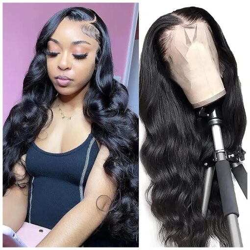 24 Inch Body Wave Lace Front Wigs Human Hair Pre Plucked 180 % Density 13x4 HD Lace Front Human Hair Wigs for Women Glueless Brazilian Virgin Transparent Lace Frontal Wigs Human Hair