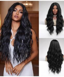 Esmee Long Wavy Black Wig for Women Natural Synthetic Hair Heat Resistant Wigs Use-28 Inches