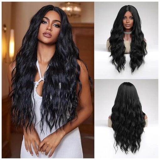 Esmee Long Wavy Black Wig for Women Natural Synthetic Hair Heat Resistant Wigs Use-28 Inches