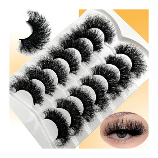 Mink Lashes Fluffy Long 3D Mink Lashes Wispy 20/25mm Big Dramatic Strip Lashes That Look Like Extensions Thick Cat Eye Lashes Pack False Eyelashes Natural Look