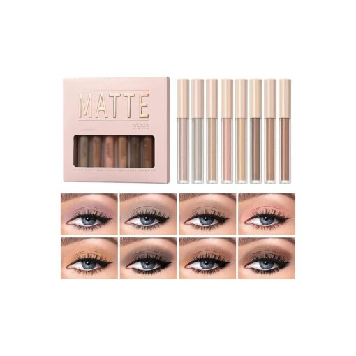 MAEPEOR Matte Liquid Eyeshadow 8 Colors Neutral Naked Smooth Creamy Eyeshadow Lightweight High-pigmented and Waterproof Long Lasting Eyeshadow ( Matte Naked, 8Colors Set 1 )