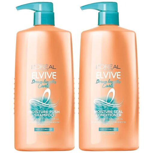 L'Oreal Paris Elvive Dream Lengths Curls Shampoo and Conditioner 2PK, Paraben-Free with Hyaluronic Acid and Castor Oil, Best for wavy hair to curly hair, 1 kit