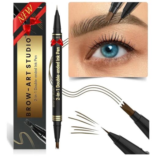 iMethod Microblading Eyebrow Pencil - Brow Pencil 2-in-1 Dual-Ended Eyebrow Pen with 3-Prong Micro-Fork-Tip Applicator & Precise Brush-Tip Creates Natural-Looking Brows, Stay on All Day, Brown