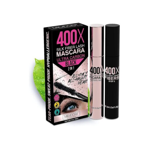 400X Pure Silk Fiber Lash Mascara [ Ultra Black Volume and Length ], Longer & Thicker Eyelashes, Waterproof, Long Lasting, Instant & Very Easy to Apply, Smudge-proof, Hypoallergenic