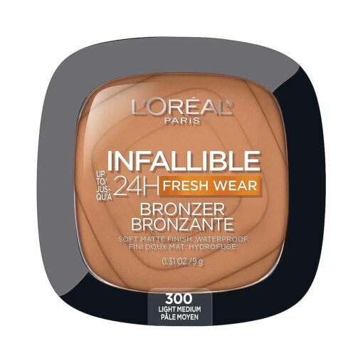 L'Oreal Paris Infallible Up to 24H Fresh Wear Soft Matte Longwear Bronzer, Waterproof, heatproof, Transfer, humidity and sweatproof, Light Medium, 0.31 oz