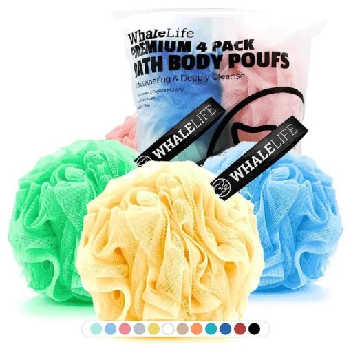 Loofah Sponge Bath Sponge for Women Men 4 Pack ( Pink Blue Green Yellow )