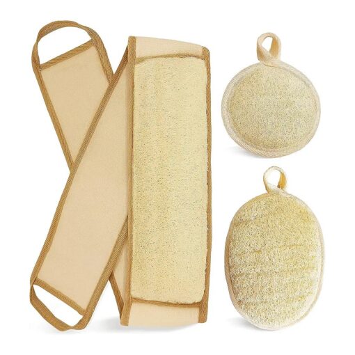 Natural Loofah Sponge Back Exfoliating Scrubber Combo Set, Seep Cleansing Skin and Facial Loofah Pad