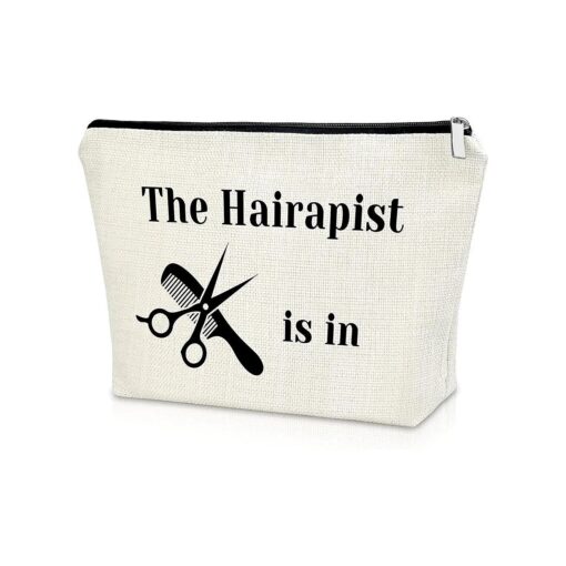 Funny Hairdresser Gifts Makeup Bag Hair Stylist Gifts for Women Hairapist Gifts Hair Stylist Appreciation Gifts Hairdresser Graduation Gifts Cosmetic Bag Birthday Christmas Retirement Gift