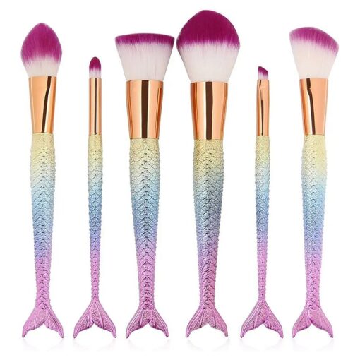 6 Pieces Mermaid Makeup Brush Set Lovely Makeup Brush Kit for Girls Portable Beauty Cosmetic Tools Women Cosmetic Concealer Brush