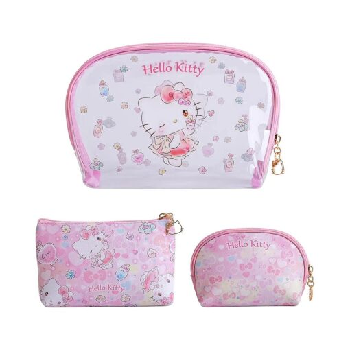 Cosmetic Big Makeup Bag Cosmetic Bag Travel Carrying Case Kitty Cat Toiletry Bag Lady Gift Valentine 's Day Gift ( HappyTime-3PCS ) ( HB-000 )