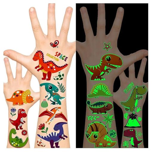 Luminous Dinosaur Party Favors, 134pcs Dinosaur Tattoos Temporary for Kids Boys, Dinosaur Party Decorations Supplies