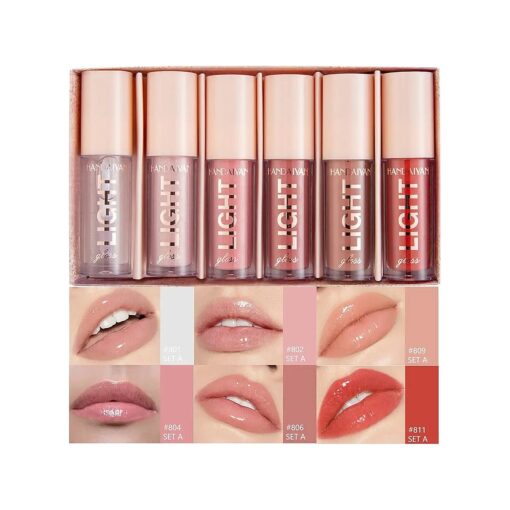 6PCS Lip Oil Light Lipgloss Set, Moisturizing Hydrating Lip Glow Oil Lip Gloss Kit High Shine Lip Plumping Glass Finish Liquid Lipstick for Women ( Set A )