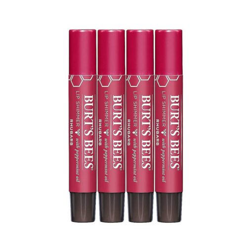 Burt 's Bees Shimmer Lip Tint Set, Tinted Lip Balm Stick, Moisturizing for All Day Hydration with Natural Origin Glowy Pigmented Finish & Buildable Color, Rhubarb ( 4-Pack )