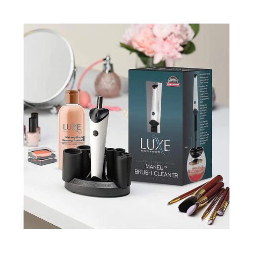 Luxe Electric Makeup Brush Cleaner with Makeup Brush Cleaner Solution, USB Charging Station, 3 Adjustable Speeds, Make Up Brush Cleaner to Wash and Dry Your Makeup Brushes, Make Up Brush Clean Machine