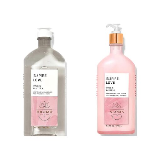 BATH AND BODY WORKS Aromatherapy LOVE - ROSE & VANILLA Duo Body Lotion and Body Wash Full Size