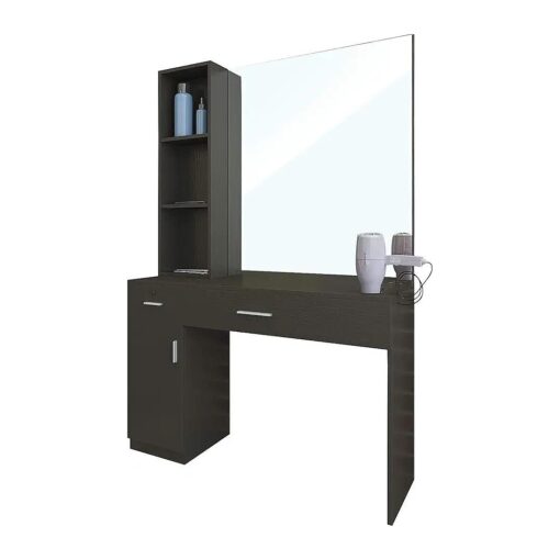 Artist hand Wall Mount Salon Station Barber Stations Styling Station Barber Beauty Spa Salon Equipment Set with Mirror, Left Shelf ( Black )