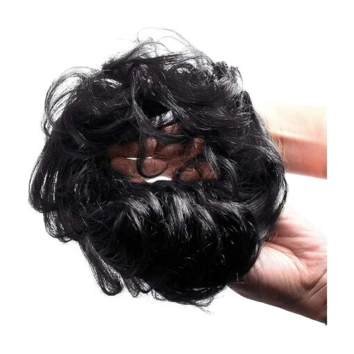 Bella Hair 100 % Human Hair Scrunchies Messy Bun Hair Pieces for Women Wavy Curly Up-Do Chignon Extensions ( # 1 Pure Black/Ink Black )