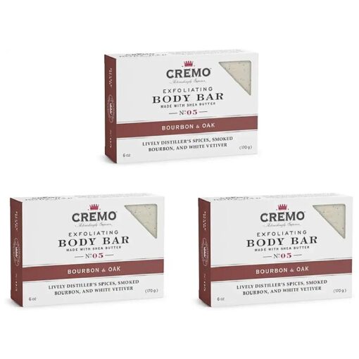 Cremo Bourbon & Oak Exfoliating Body Bars ( 3-Pack ) - A Sophisticated Blend of Distiller 's Spice, Fine Bourbon and White Oak