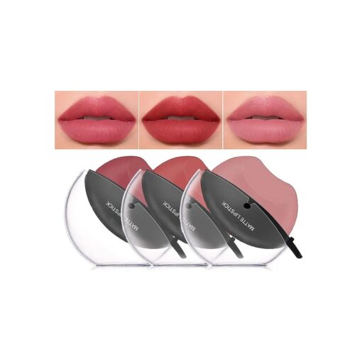 DAGEDA 3 Colors Matte Lipstick Set, Matte Velvet Lipstick Lip Shape Lazy Lipstick, Long Lasting High Pigmented Non-stick Cup Lip Gloss, Waterproof Easy to Color Lipstick Lazy Lip Makeup ( Color A )