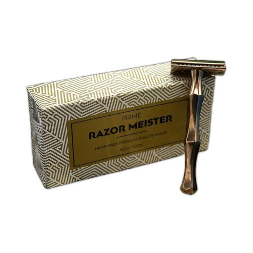 PRIME - Safety Razor - 20 Safety Razor Blades - Double Edge Safety Razor - Safety Razor Kit For Men & Women- Safety Razor Leather Case - Rose Gold Brass - Ergonomic - Mild