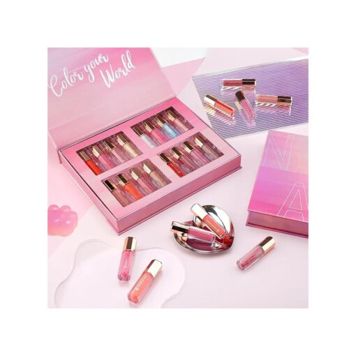 Color Nymph 16 PCS Lip Glosses Collection, Shimmery Lip Glosses for Women and Girls, Long Lasting Color Lip Gloss Set with Rich Varied Colors ( Iridescent Pink )