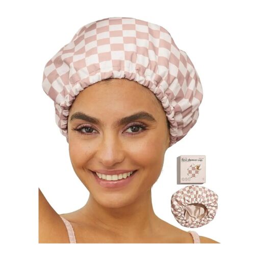 Kitsch Luxury Shower Cap for Women Waterproof - Flexi Satin Lined Shower Cap, Reusable Shower Cap, Adjustable Hair Cap for Shower, Big Shower Bonnet, Large Waterproof Hair Shower Caps for Long Hair