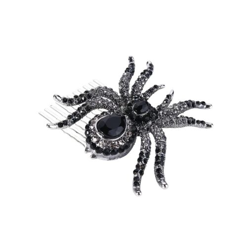 EVER FAITH Silver-Tone Black Spider Hair Side Comb Austrian Crystal