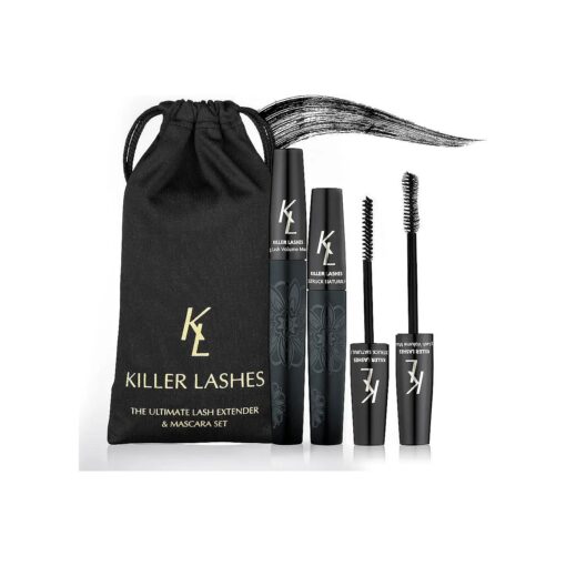 KL Killer Lashes Mascara Black & Ultimate Fiber Lash Extender Set - Waterproof Mascara for Volume and Length | Lengthening & Volumizing Mascara & Lash Extension Beauty Set, 1 Count ( 120 days Supply )