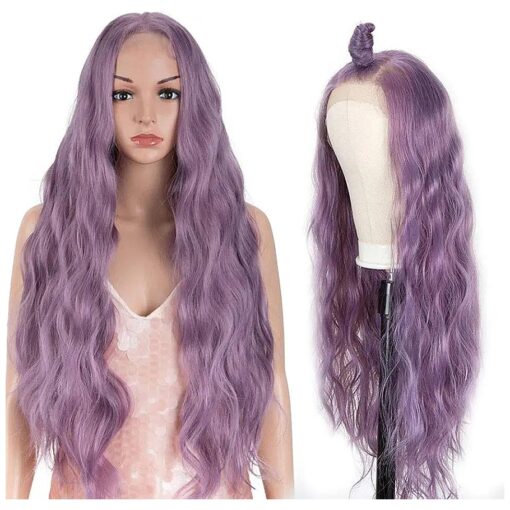 Style Icon Easy-360 Lace Wigs 30" Free Part Lace Frontal Wigs Long Water Wave Wig Purple Synthetic Wig ( 30 Inches, QTASHPU )