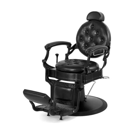 Artist hand Retro Barber Chair Heavy Duty Barber Chairs Vintage Salon Chair Hydraulic Recline Beauty Spa Styling Equipment Rounded Cushioning with Puckered Button ( Black )