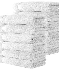 Classic Turkish Towels - Luxury Washcloths - Set of 12, 640 GSM, 12" x12" - Premium Turkish Cotton, Thick, Quick Drying & Highly Absorbent Bathroom Essentials - Hotel & Spa Quality ( White )