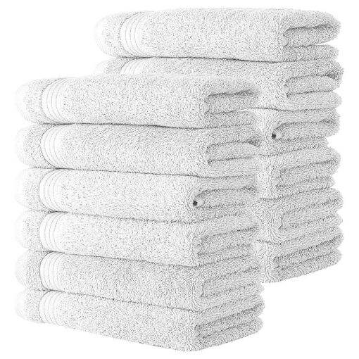 Classic Turkish Towels - Luxury Washcloths - Set of 12, 640 GSM, 12" x12" - Premium Turkish Cotton, Thick, Quick Drying & Highly Absorbent Bathroom Essentials - Hotel & Spa Quality ( White )