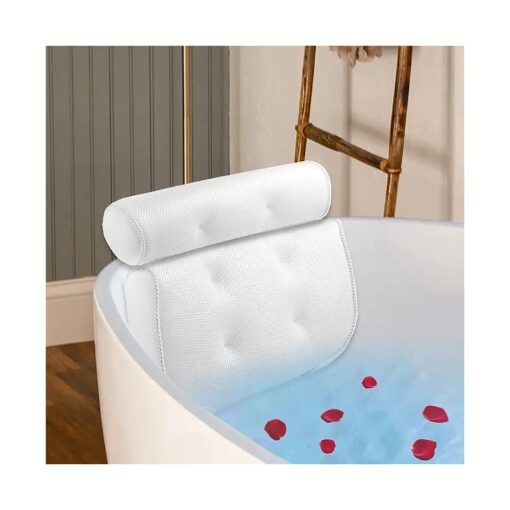 Bath Pillow, Bathtub Pillow with Strong Suction Cups & Hook, Comfortable Bath Pillows for Tub Neck and Back Support, Bathtub Accessories for Bathing Relaxing, Luxury Shower Gift for Men & Women - White