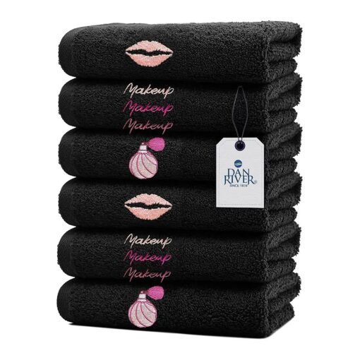 DAN RIVER Makeup Towel 100 % Spun Cotton - ( Pack of 6 ) Luxuriously Soft Reusable Makeup Remover Cloth, Facial Cleansing Cloth, of 6 13x13 Inch, Black Towels - Trio